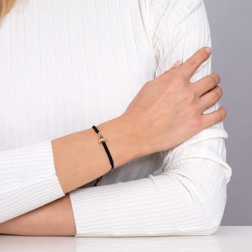 Bracelet macramé noir dent de requin par Lauren Howe | Or Vermeil .925 | Cristal noir